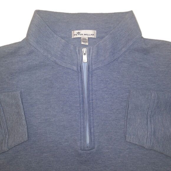 Peter Millar L/S Crown Comfort Interlock Mens 1/4 Zip Pullover Heather Blue XXL - Picture 2 of 10